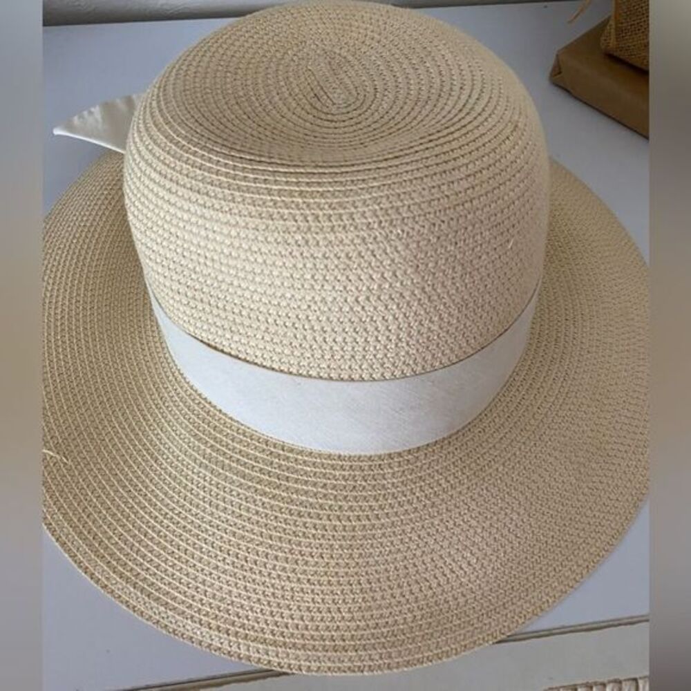 Furtalk UPF 50 Sunhat - OSFM tan /cream ribbon , paper blend hat